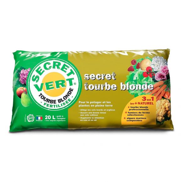 Tourbe Blonde,utilisable en agriculture biologique, 20 litres, Secret Vert.