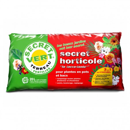 Terreau Horticole, utilisable en agriculture biologique, 20 litres, Secret Vert.