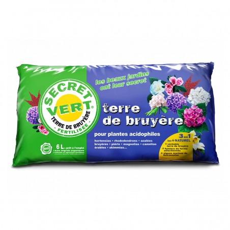 Terre de Bruyère, utilisable en agriculture biologique, 6 litres, Secret Vert.