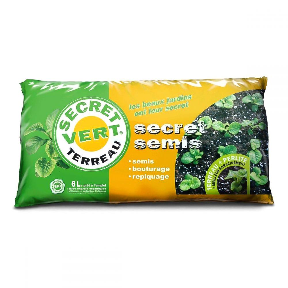 Terreau Semis, utilisable en agriculture biologique, 6 litres, Secret Vert.