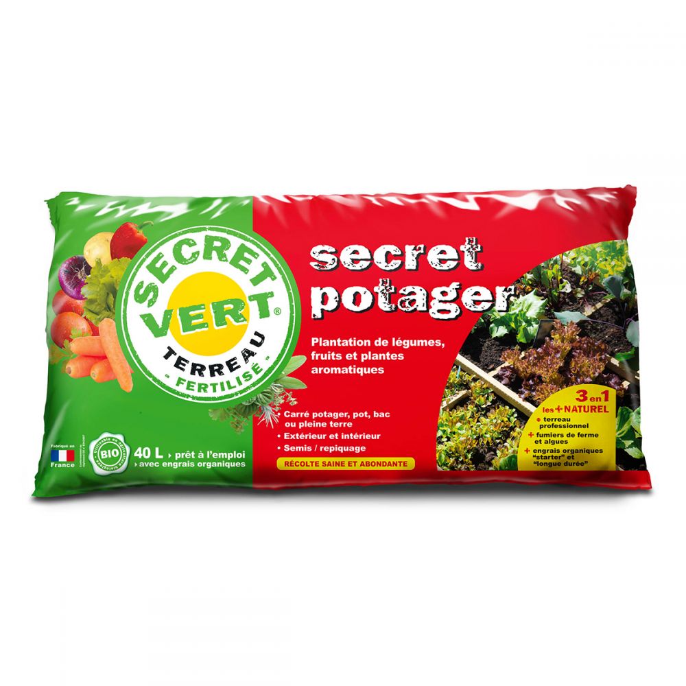 Terreau Potager, utilisable en agriculture biologique, 40 litres, Secret Vert.