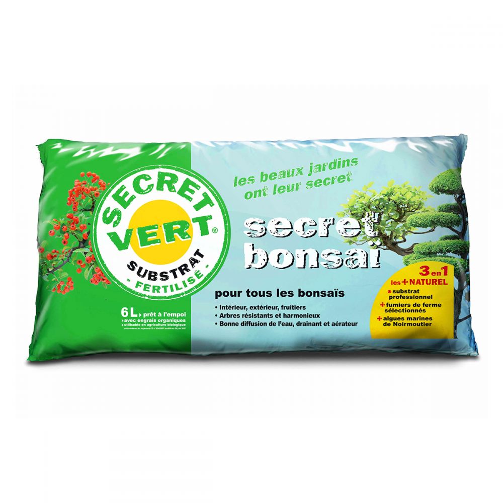 Terreau Bonsaï, utilisable en agriculture biologique, 6 litres, Secret Vert.
