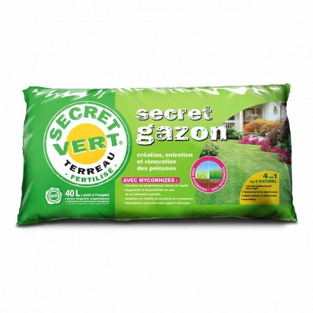 Terreau Gazon, utilisable en agriculture biologique, 40 litres, Secret Vert.