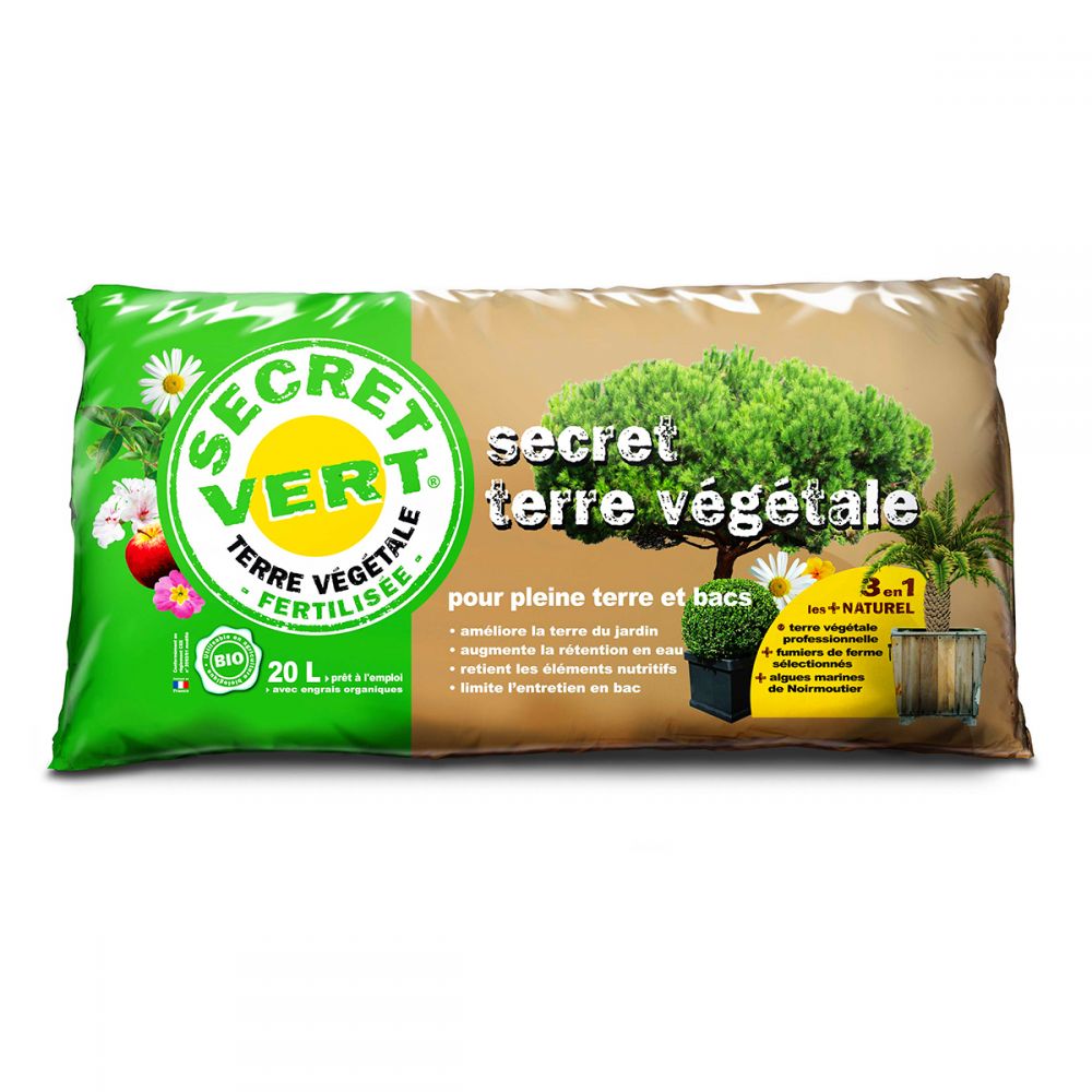 Terre Végétale, utilisable en agriculture biologique, 20 litres, Secret Vert.