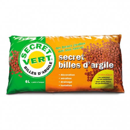 Billes d'Argile, utilisables en agriculture biologique, 6 litres, Secret Vert.