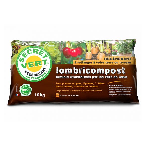 Lombricompost, utilisable en agriculture biologique, 10 Kg, Secret Vert.