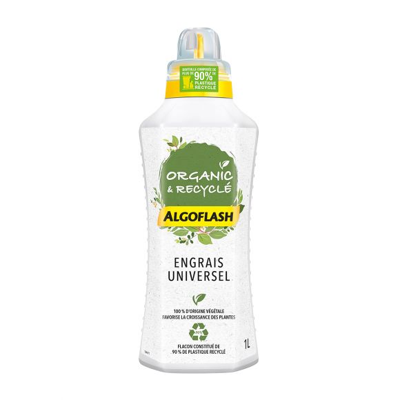 Engrais liquide 100% végétal Universel Organic et Recyclé, flacon 1 litre Algo Flash.