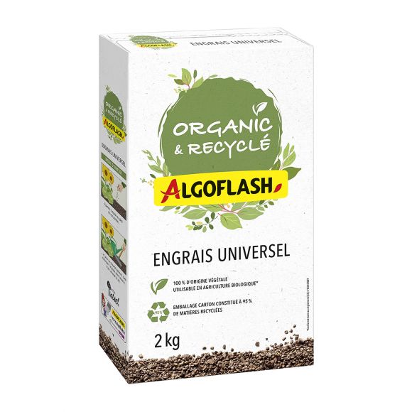 Engrais 100% d'origine végétal Universel Organic & Recyclé, 2 kilos, Algo Flash.