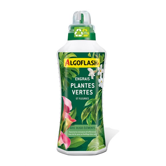 Engrais liquide Plantes Vertes Et Plantes Fleuries, 1 litre, Algoflash.