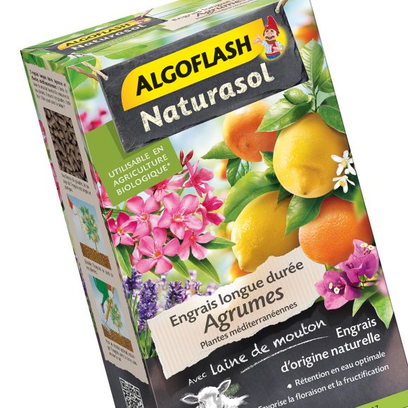 Engrais longue durée Agrumes et plantes Méditerranéennes  800 g Algoflash Naturasol.