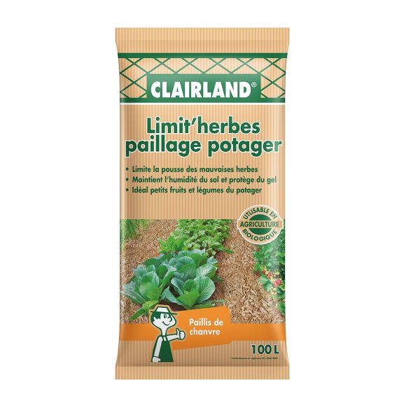 Paillage Limit’herbes du potager Chanvre, sac de 100 L (10 kg) Clairland.
