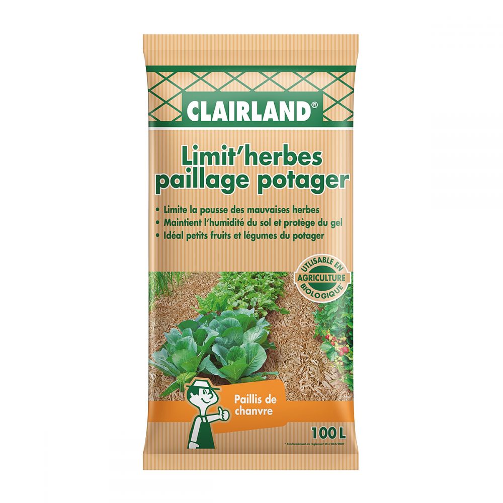 Paillage Limit’herbes du potager Chanvre, sac de 100 L (10 kg) Clairland.