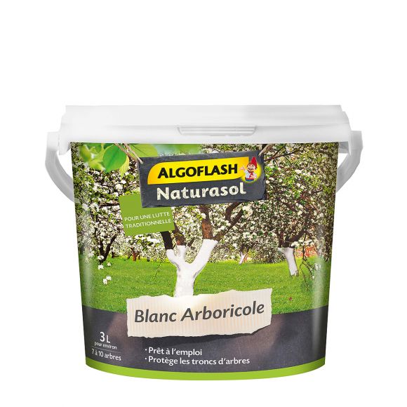 Blanc Arboricole à base de chaux, seau 3 litres,  Algoflash Naturasol.