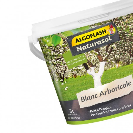 Blanc Arboricole à base de chaux, seau 3 litres,  Algoflash Naturasol.